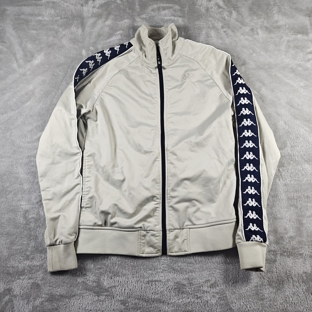 Kappa Track Jacket Mens Small Ivory Logo Tape Full Zip Sportswear Soccer